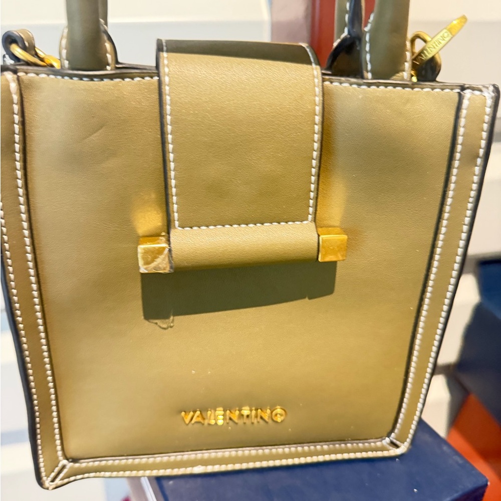 Valentino Olive Green Mini Tote with Gold Hardware